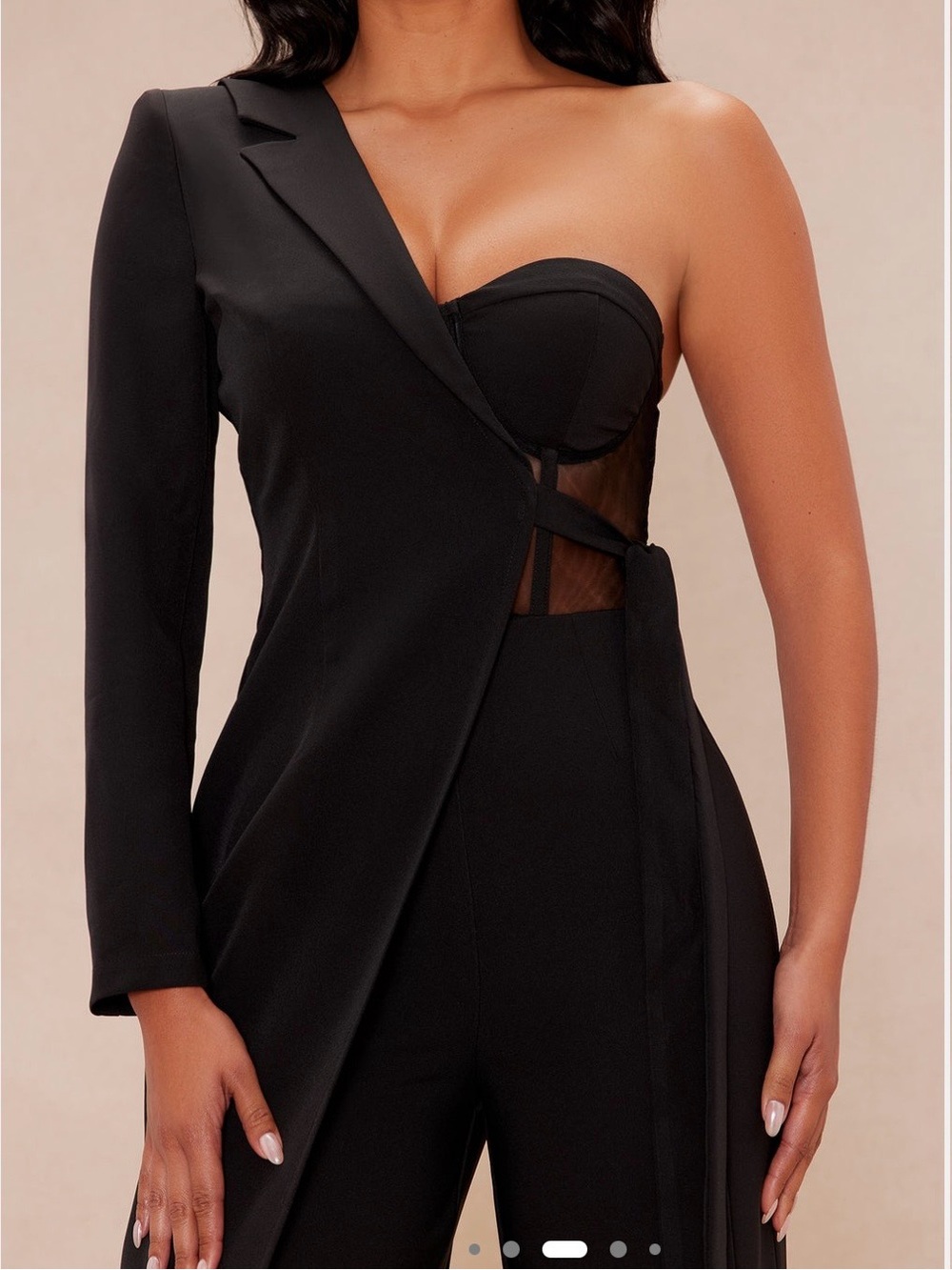 One-Shoulder Black Jumpsuit with Wrap Detail - Picture 3 of 5